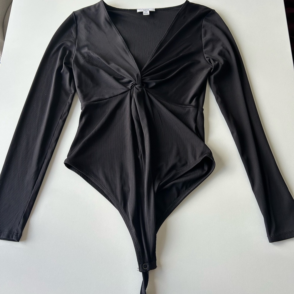 Bar III Charcoal Ribbed Bodysuit